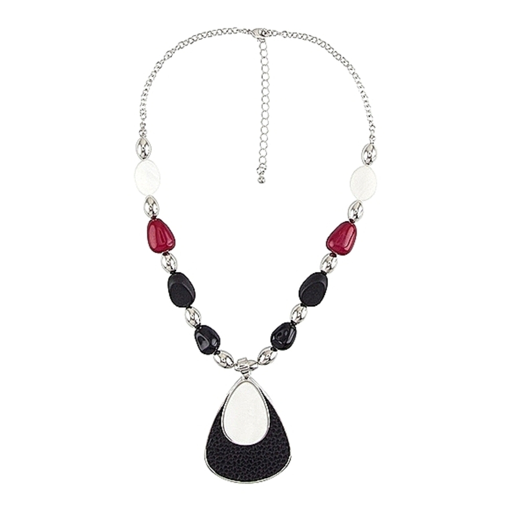 Mixit Vintage Beaded Cardinal Bib Statement Necklace Red Black White Silver